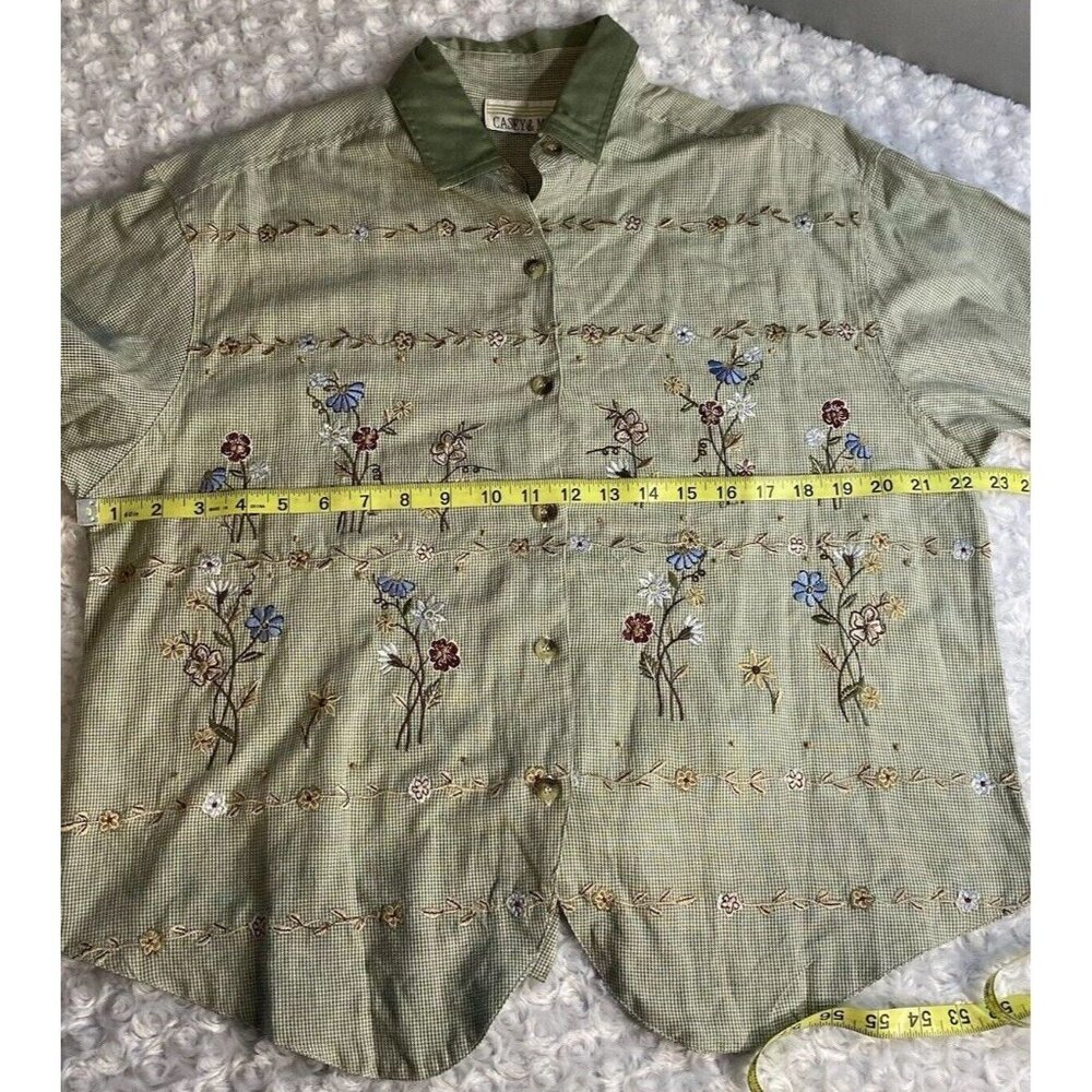 Casey & Max Size M Vintage Sage Herringbone Embroidered Floral Button Down NWT - Picture 10 of 15